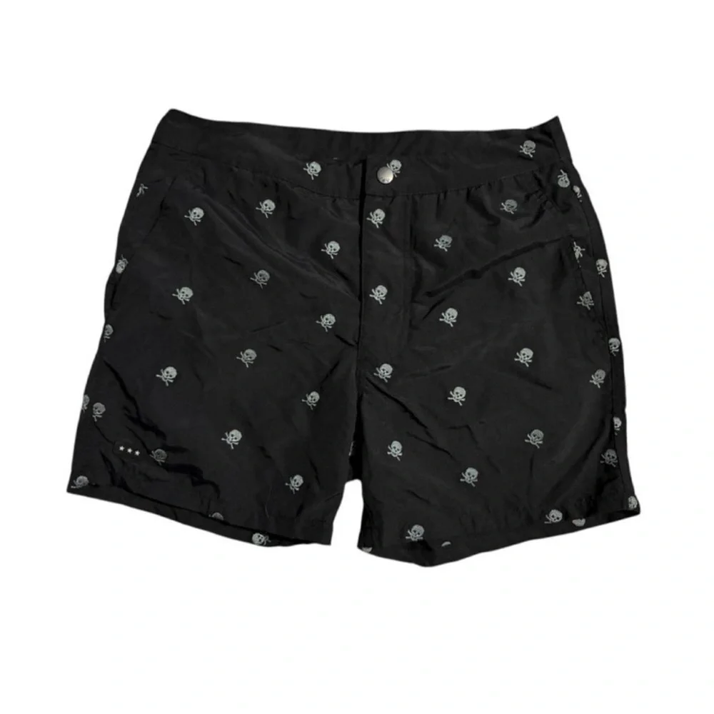 John Varvatos USA Malibu Skull Print black and grey Swim Trunks Shorts